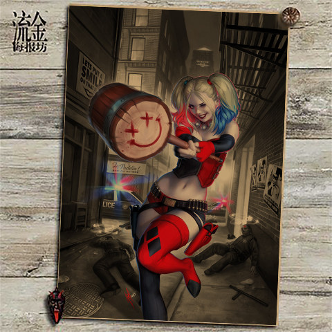 自杀小队小丑女电影海报x特遣队复古牛皮纸宿舍墙上贴纸壁画画芯