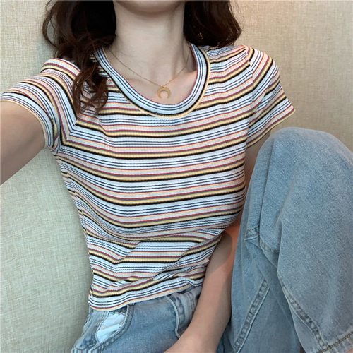 Short T-shirt with real price and color stripes