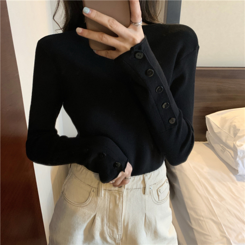 Real price winter long sleeve single breasted sweater slim knit