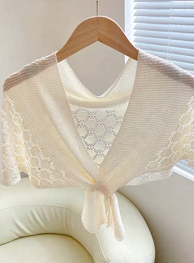 办公室空调房护颈披肩纯色镂空针织女春夏季薄款配裙子小坎肩百搭