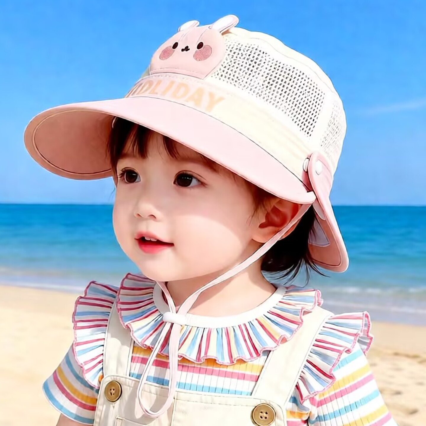 女童遮阳帽儿童防晒帽子宝宝夏季速干薄款透气男孩渔夫帽卡通盆帽