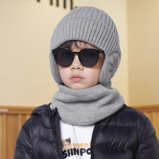 儿童帽子冬季男孩针织毛线护耳帽中大童保暖加厚围脖亲子套头棉帽