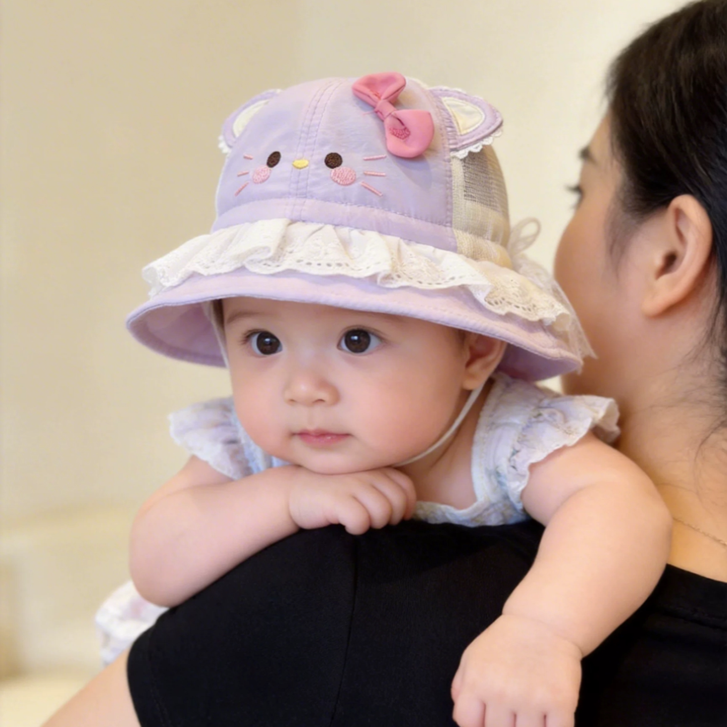 遮阳帽婴幼儿帽子夏季薄款透气网眼渔夫帽女宝宝儿童遮阳防晒盆帽