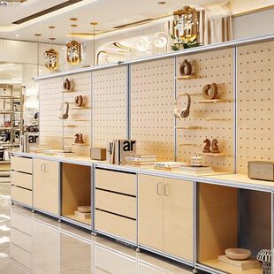 铝型材样品展示架多巴胺手办文创产品储物架桦木海样洞洞板陈列架