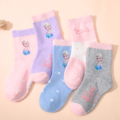 迪士尼艾莎儿童袜子女童袜子春秋女宝宝爱莎公主秋冬花边棉袜女孩