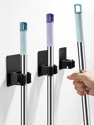 Stainless steel mop hook hole-free powder room storage broom pylons Strong fixed mop clip wall hanging