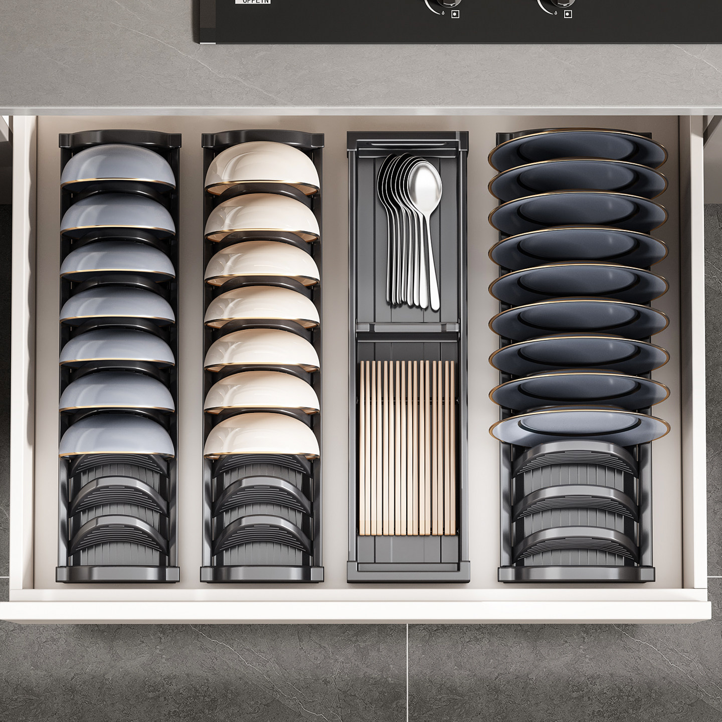 新款碗碟收纳架厨房橱柜内置拉篮抽屉放碗盘子置物架筷勺盒沥水篮,厨房/烹饪用具,碗架,淘宝优惠券,粉丝福利购,淘宝优惠卷