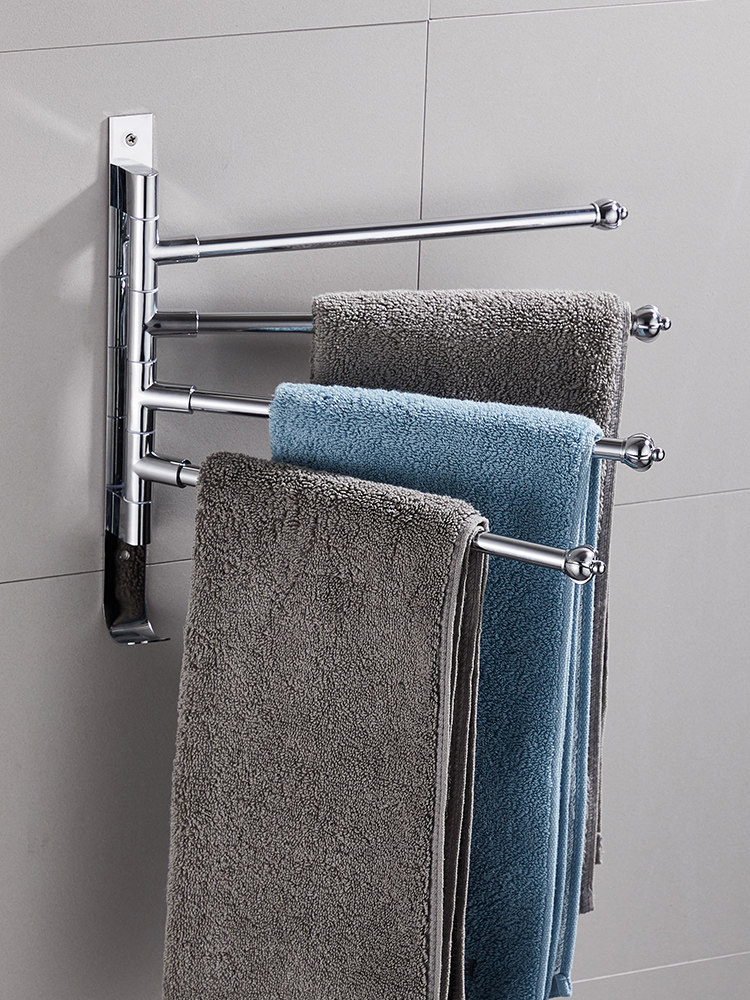 Non-perforated rotating towel rack stainless steel powder room shelf Bathroom towel rack multi-pole toilet wall hanging shelf