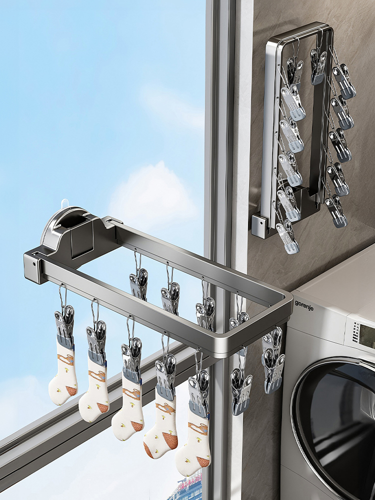 优勤吸盘袜子晾晒架多夹子晾衣架阳台多功能内衣裤挂架晒袜子神器