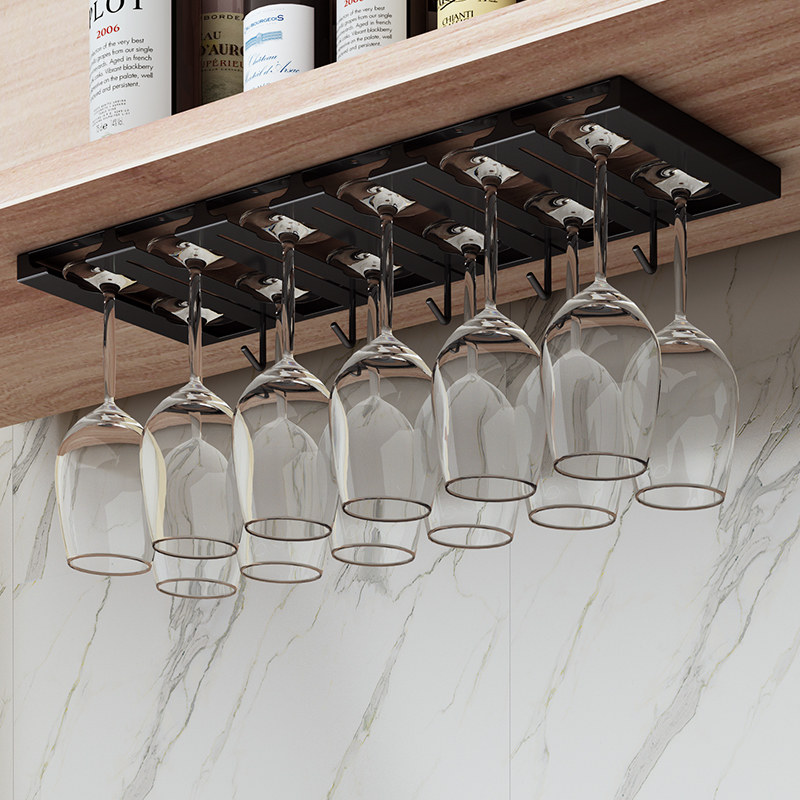 免打孔不锈钢红酒杯架倒挂家用轻奢高脚杯悬挂架子葡萄酒杯收纳架