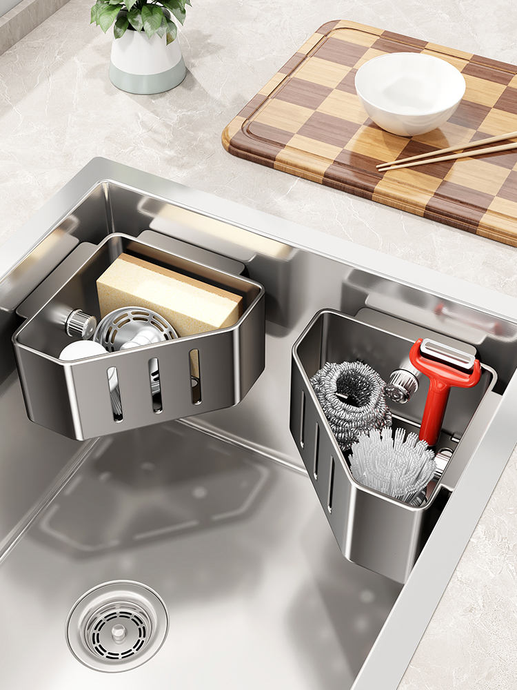 优勤吸盘水槽沥水架新款厨房置物架壁挂免打孔滤水蓝抹布收纳神器