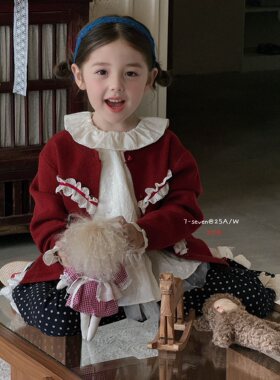 7seven ～25秋装新款女童红色毛衣2701女宝宝波点阔腿裤570