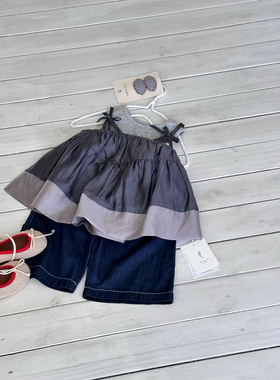 承麦85885～女童娃娃衫背心套装洋气25夏季新款女宝宝森系风上衣