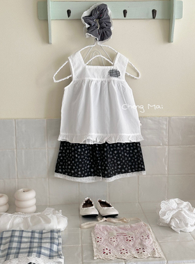 承麦85903～女童娃娃衫背心夏装新款女女宝宝碎花七分直筒裤85902