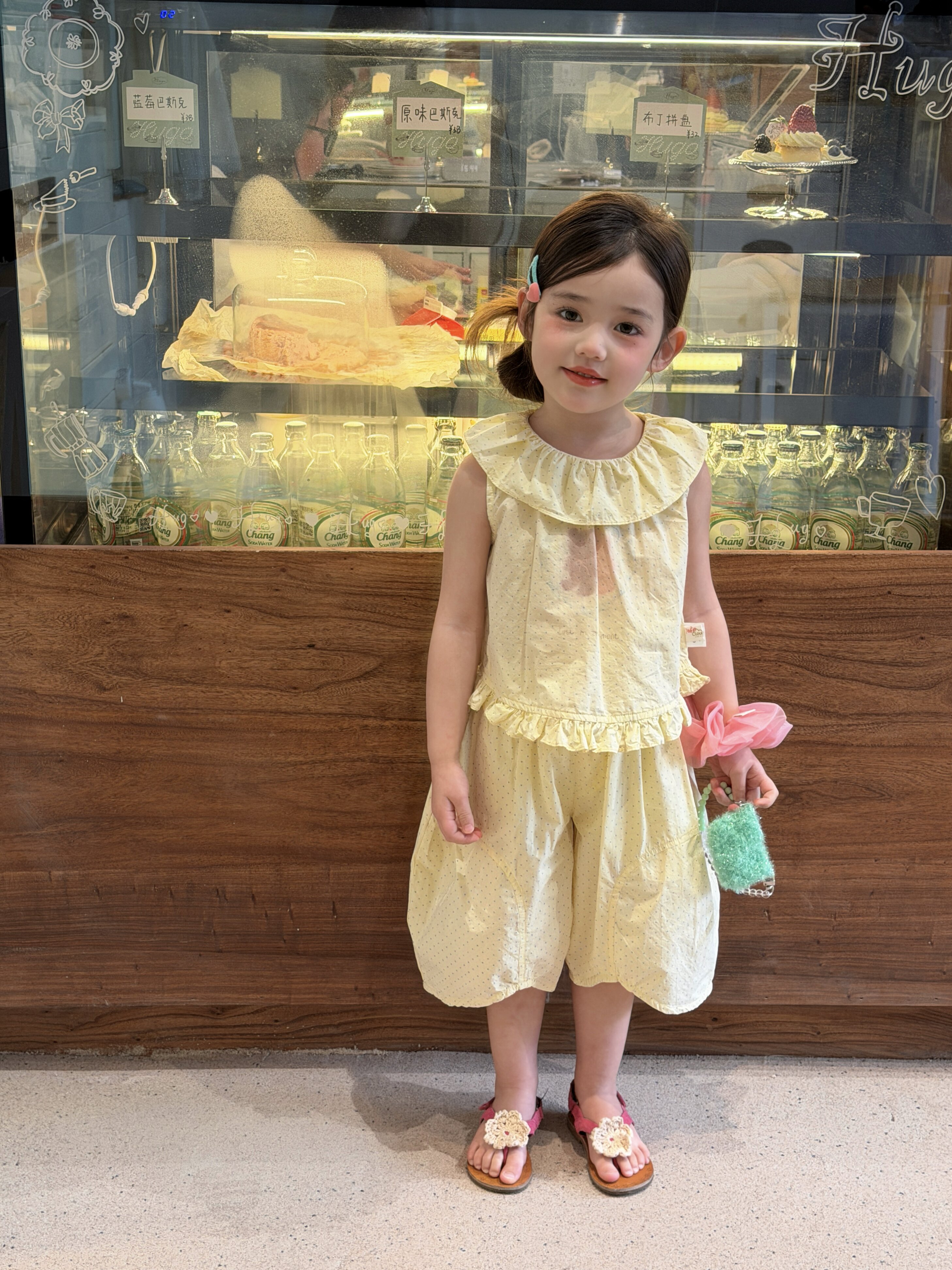 超显白 2026夏季新款女童波点小熊印花背心七分裤两件套夏装7601