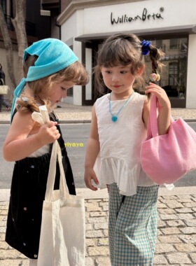 Yiyaya·26夏装新款女童蕾丝花边背心裙衫25527红边格子裤3191