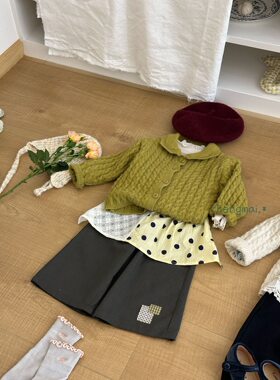 承麦 26秋季新款韩系女童翻领麻花毛衣儿童柔软针织开衫886