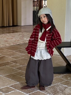 草房子～25秋装新款女童围脖条纹毛衣森系风My007宽松灯笼裤25253