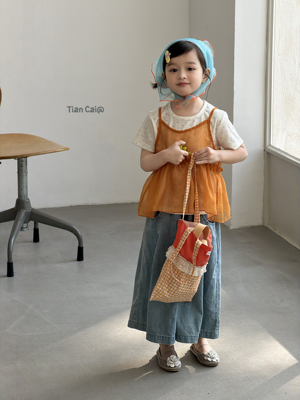 甜菜·26夏季新款女童碎花T恤吊带两件套甜美上衣26192+26193
