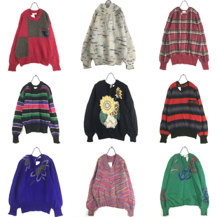 vintage古着孤品日系秋冬羊毛复古软妹学院风套头马海毛女毛衣H7