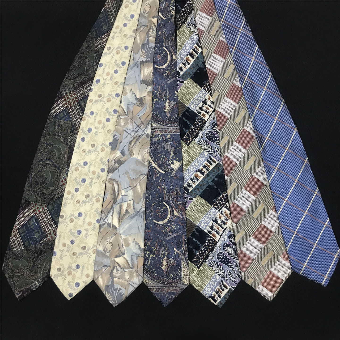 中古vintage古着复古油画印花花纹条纹休闲学院手打真丝领带Y50