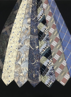 中古vintage古着复古油画印花花纹条纹休闲学院手打真丝领带Y50