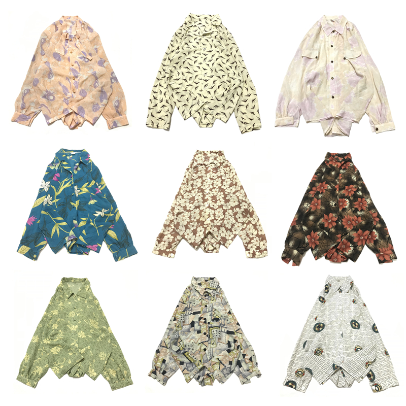 vintage古着夏季港风夏威夷雪纺碎花小清新宽松百搭长袖衬衫女G40