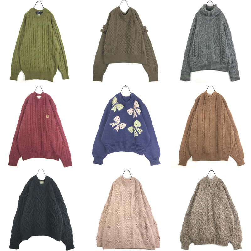 vintage古着孤品日系森女重工纯色麻花豆豆粗线厚实套头毛衣Y8