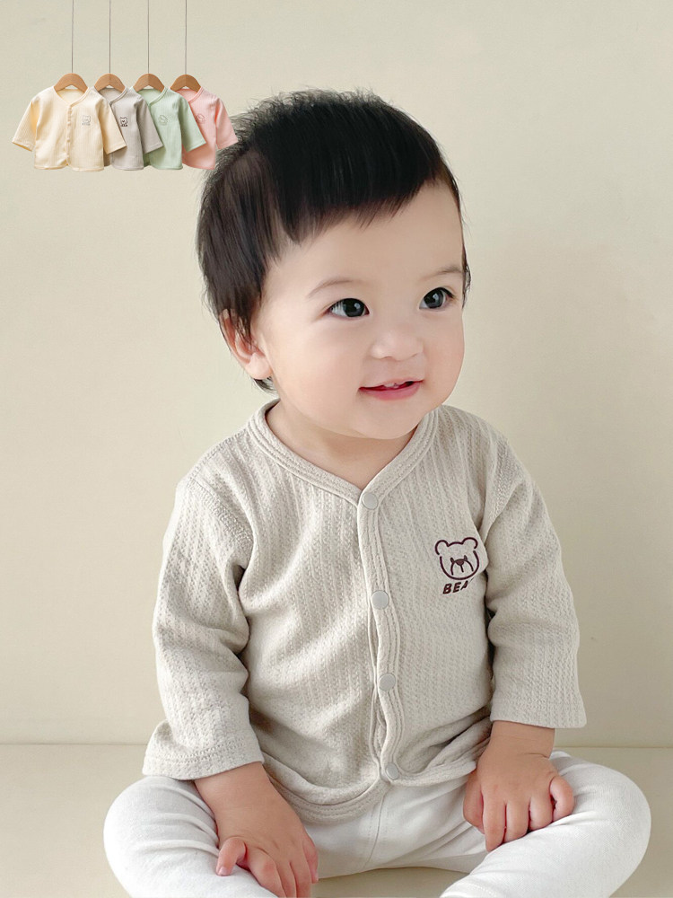 베이비 순면 소형 코트 베이비 가디건 남아 및 여아용 뼈없는 밀착 의류 긴팔 바닥 셔츠 봄 가을 의류