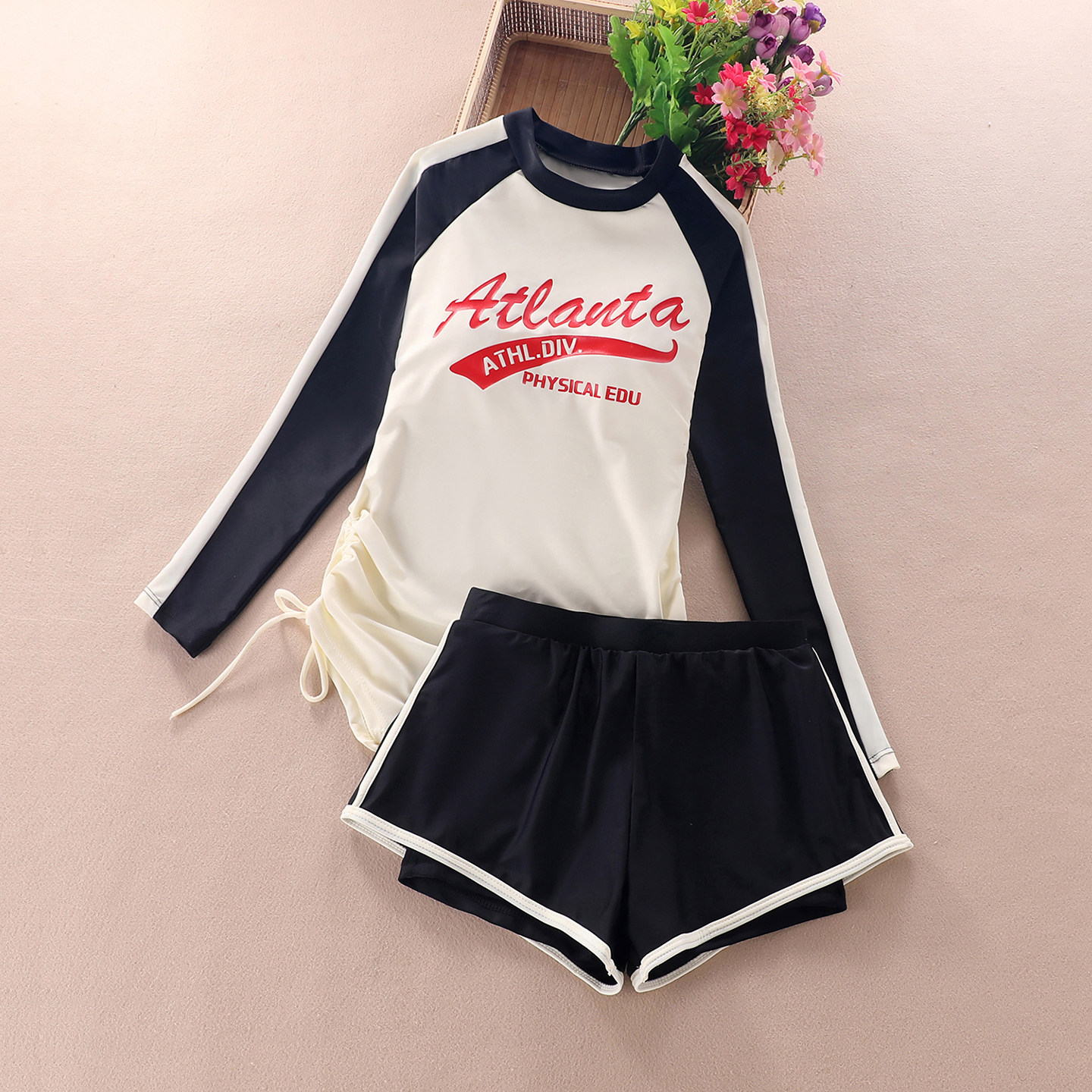 女童长袖泳衣中大童12-15岁时尚女孩平角裤泳装儿童分体游泳衣13