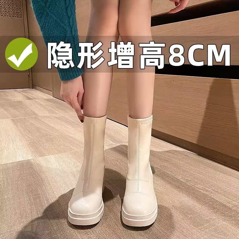 32-43大码秋冬新款内增高女软皮短靴单靴显瘦32-33小码白色马丁靴