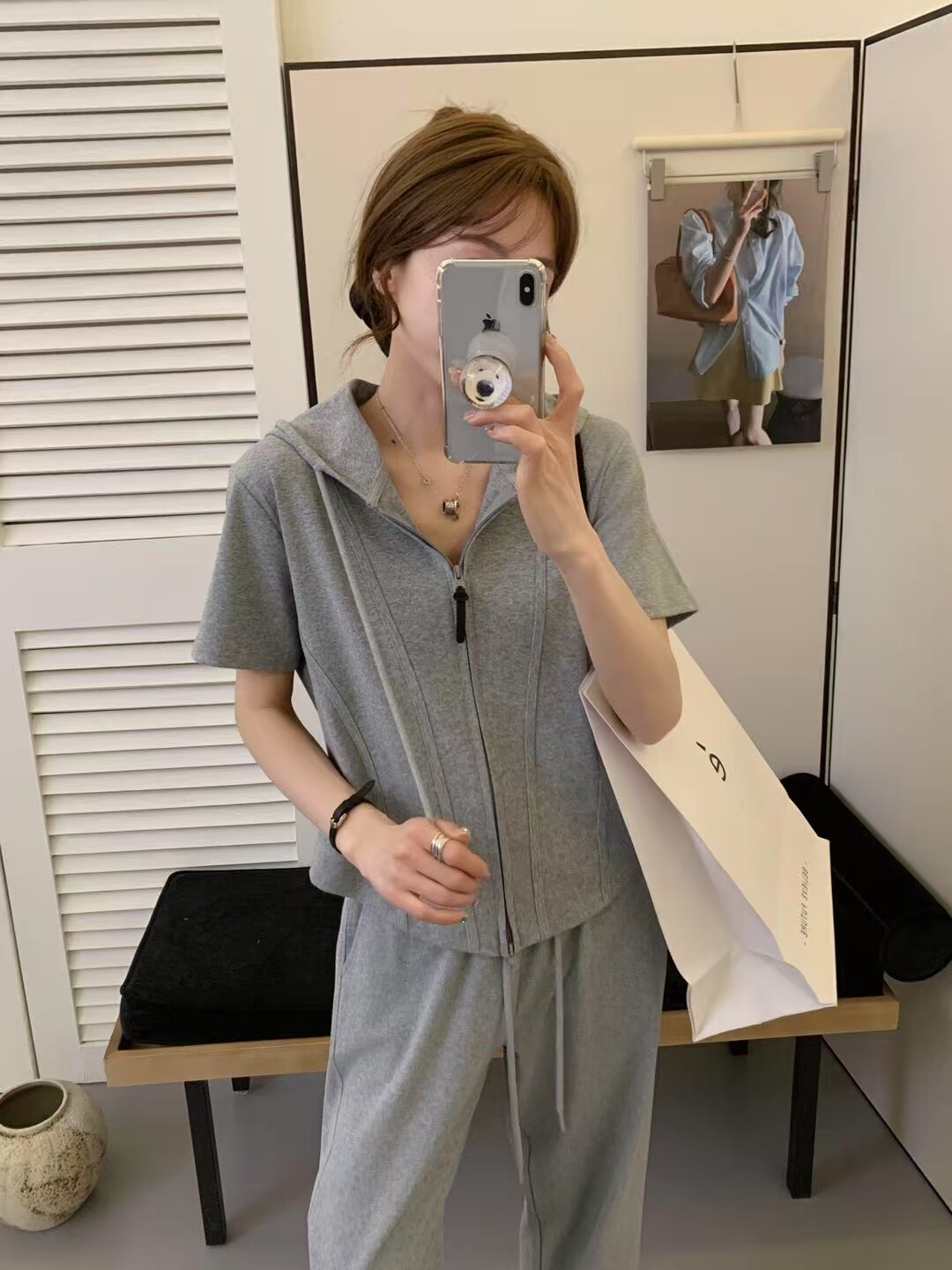 宽松韩版显瘦设计感拉链连帽短袖t恤女拼接上衣潮流ins学生打底衫