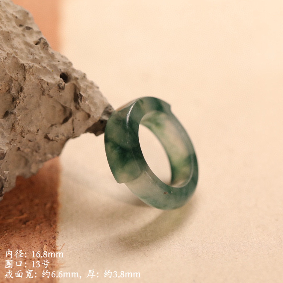 清代糯冰种老蓝水段家蓝翡翠马鞍戒指圈口13