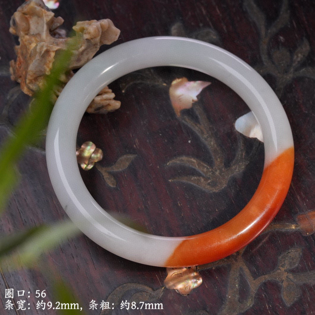 0422464-0 全品天然缅甸A货 天然细糯红翡翡翠圆条手镯圈口56