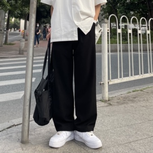 Crane day 日系自带腰带小设计飘带直筒垂感西裤男宽松休闲长裤子