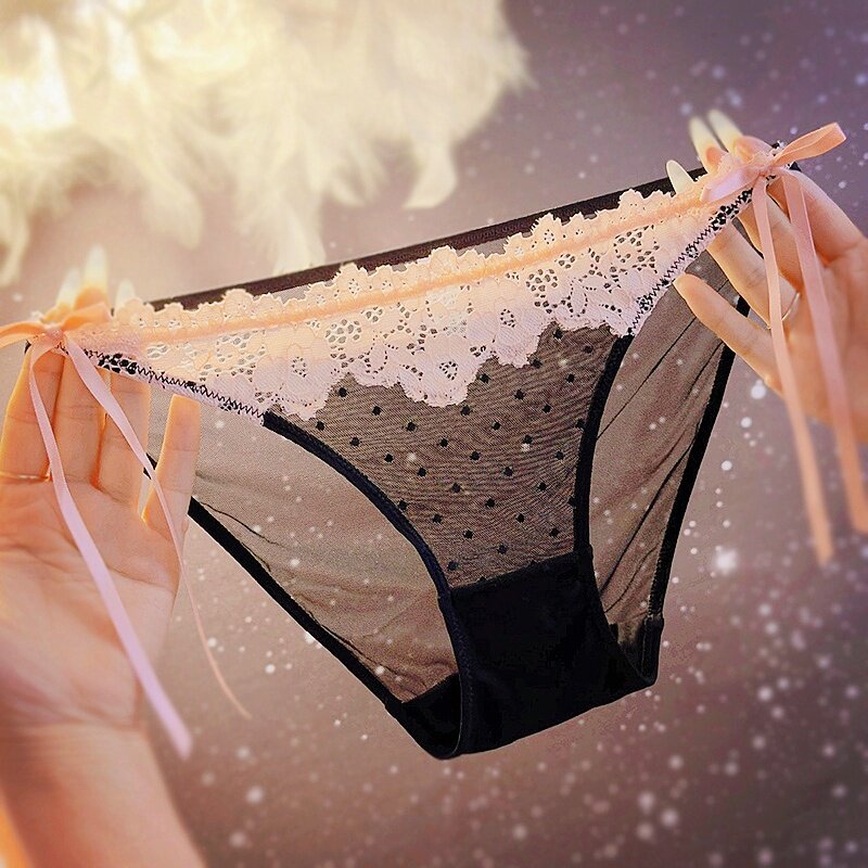时尚诱惑性感睫毛蕾丝波点透视网纱低腰新款女士三角内裤亲肤透气