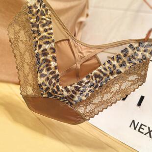 豹纹薄款性感迷人蕾丝镂空无痕透气弹力舒适轻奢女士内裤网纱