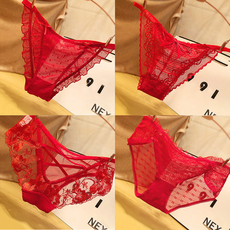 大红色蕾丝女士内裤透视大喜结婚
