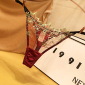 诱惑 薄款 欧美火辣蕾丝丁字裤 女性感撩人刺绣花朵可调节细带三角裤