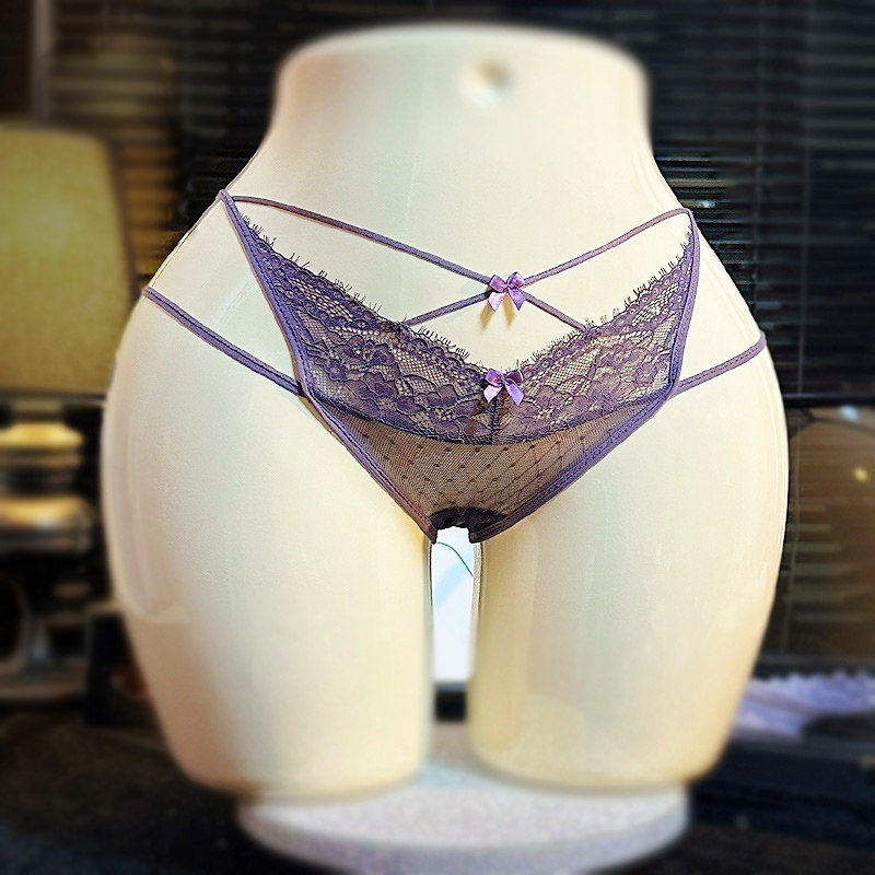 2026爆款交叉细带火辣性感蕾丝女士内裤蝴蝶结透视网纱低腰三角裤