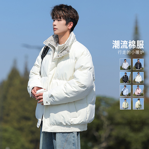 格子拼接假两件棉服男冬季潮牌加厚保暖面包服棉衣MY2515-P85