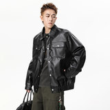 青年休闲皮夹克外套新款男秋季宽松潮牌时尚翻领PU皮衣Q5553-P75，男装夹克，星座610（原A335）