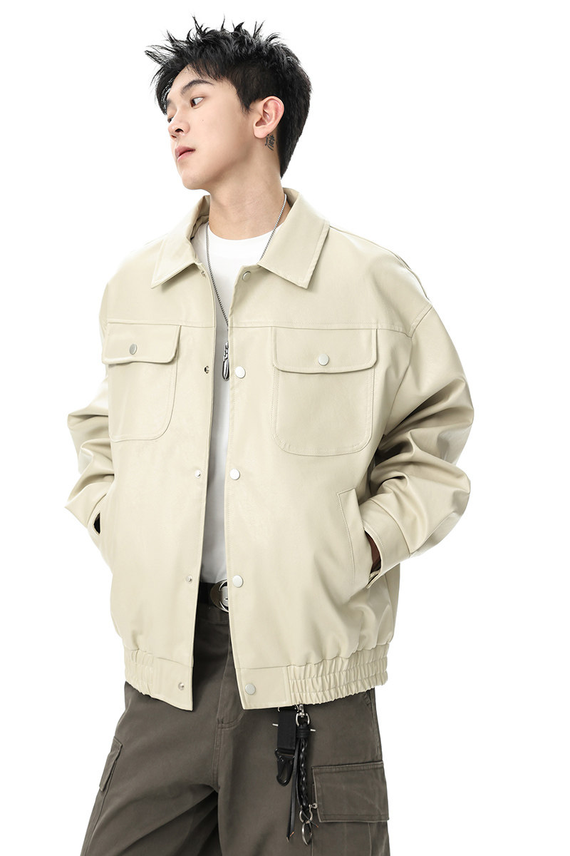 男秋季薄款宽松翻领2025新款皮夹克韩系潮流痞帅机车服Q5553-P75,男装夹克,星座610（原A335）