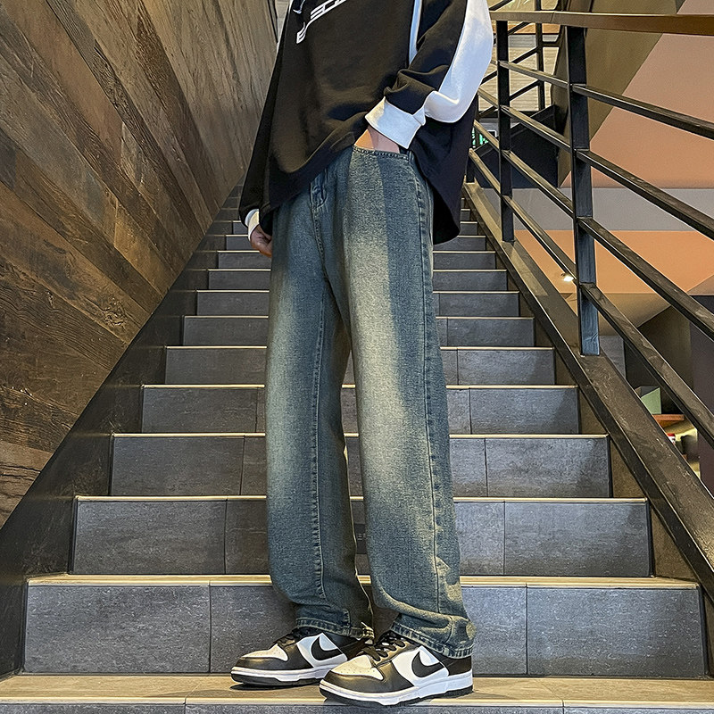 港风秋冬新款牛仔裤男时尚韩版简约百搭高街阔腿直筒裤TS115-P45图片