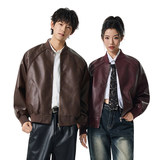 男士美式PU皮皮衣2025年秋季新款棒球领廓形机车夹克JS5619-P90，男装夹克，星座610（原A335）