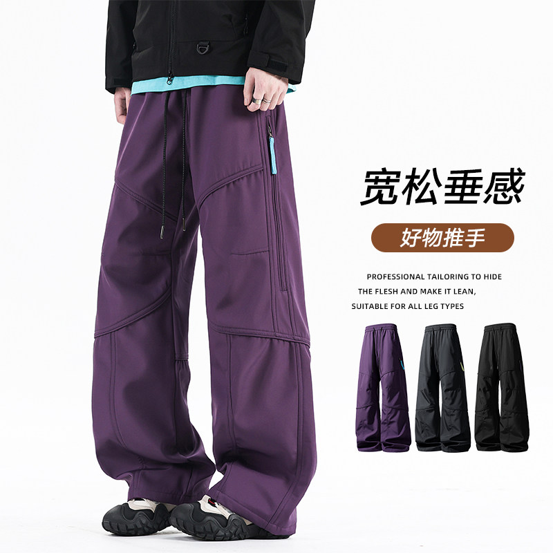 美式冲锋裤男士秋季防风登山裤宽松阔腿直筒户外工装裤Z6910-P45,男装工装外套,星座610（原A335）