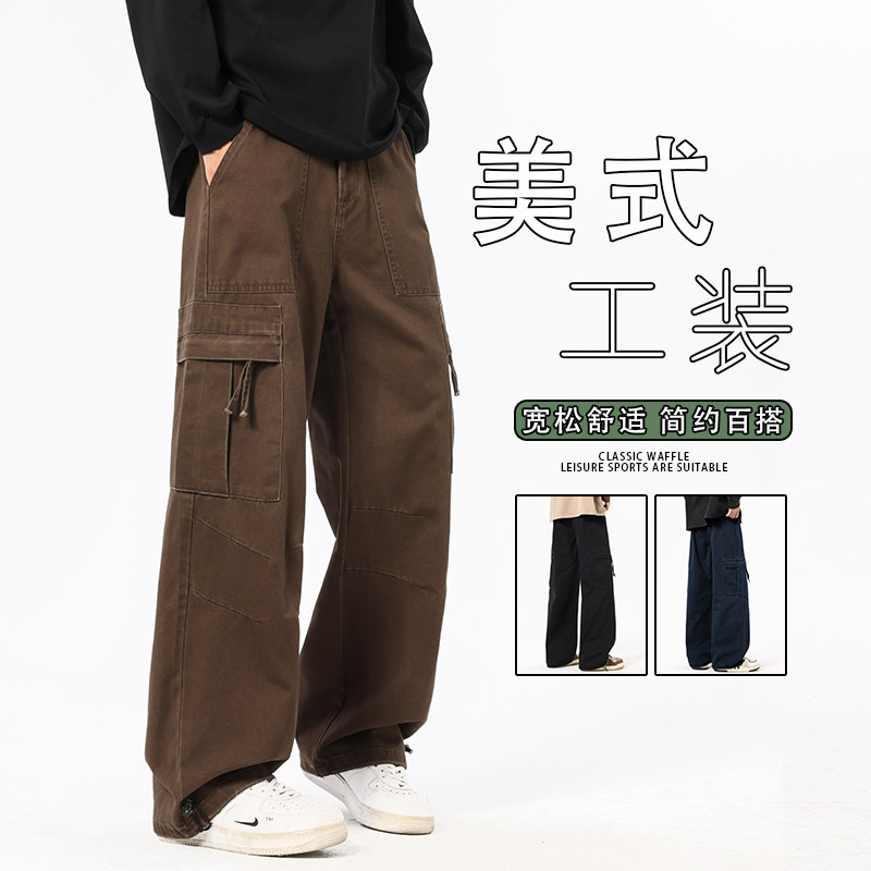 美式高街工装裤子男秋季纯棉宽松直筒痞帅休闲裤K6653-P60图片