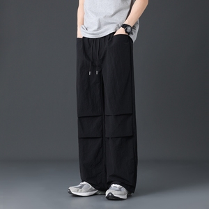 夏季新款休闲裤男士宽松褶皱工装裤百搭显瘦直筒阔腿裤K2705-P40图片