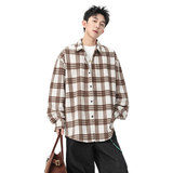 复古长袖衬衫男秋季2025新款潮牌宽松男生格子衬衣Q5570-特P42，男装衬衫，星座610（原A335）