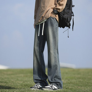 秋冬新款牛仔裤子男美式高街青少年宽松微喇裤休闲裤子K1931-P45，男装牛仔裤，星座610（原A335）